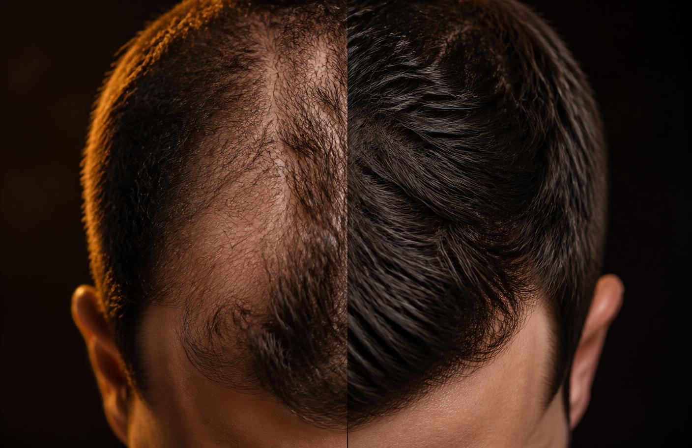 Comparativo antes e depois da aplicação da camuflagem capilar